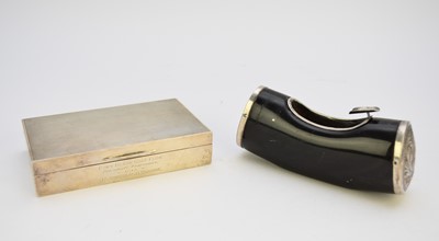 Lot 46 - A silver mounted cigarette box and a horn ash tray