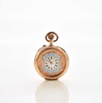 Lot 374 - A lady's 14ct gold open face fob watch