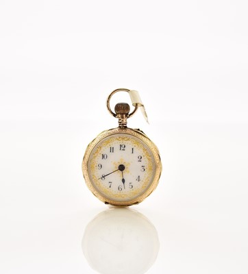 Lot 376 - A lady's enamelled 14ct gold open face fob watch