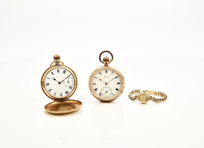 Lot 401 - A lady's Accurist 9ct gold bracelet watch and two gold plated pocket watches