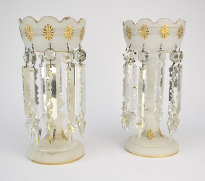 Lot 313 - A pair of Victorian opaline glass table lustres