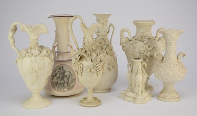 Lot 49 - Group of parian ornamental figures and vases, 19th century