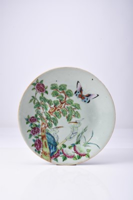 Lot 69 - Nine Chinese celadon famille rose dishes, Qing Dynasty