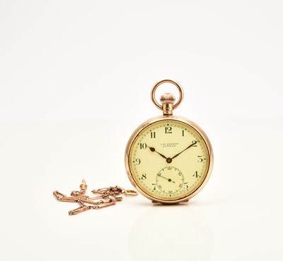 Lot 385 - A 9ct gold open face pocket watch with a 9ct gold chain