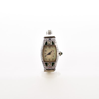 Lot 409 - Bulova: A ladies 14k white gold stone set dress watch