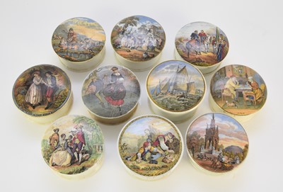 Lot 68 - Twenty-five prattware pot lids with bases