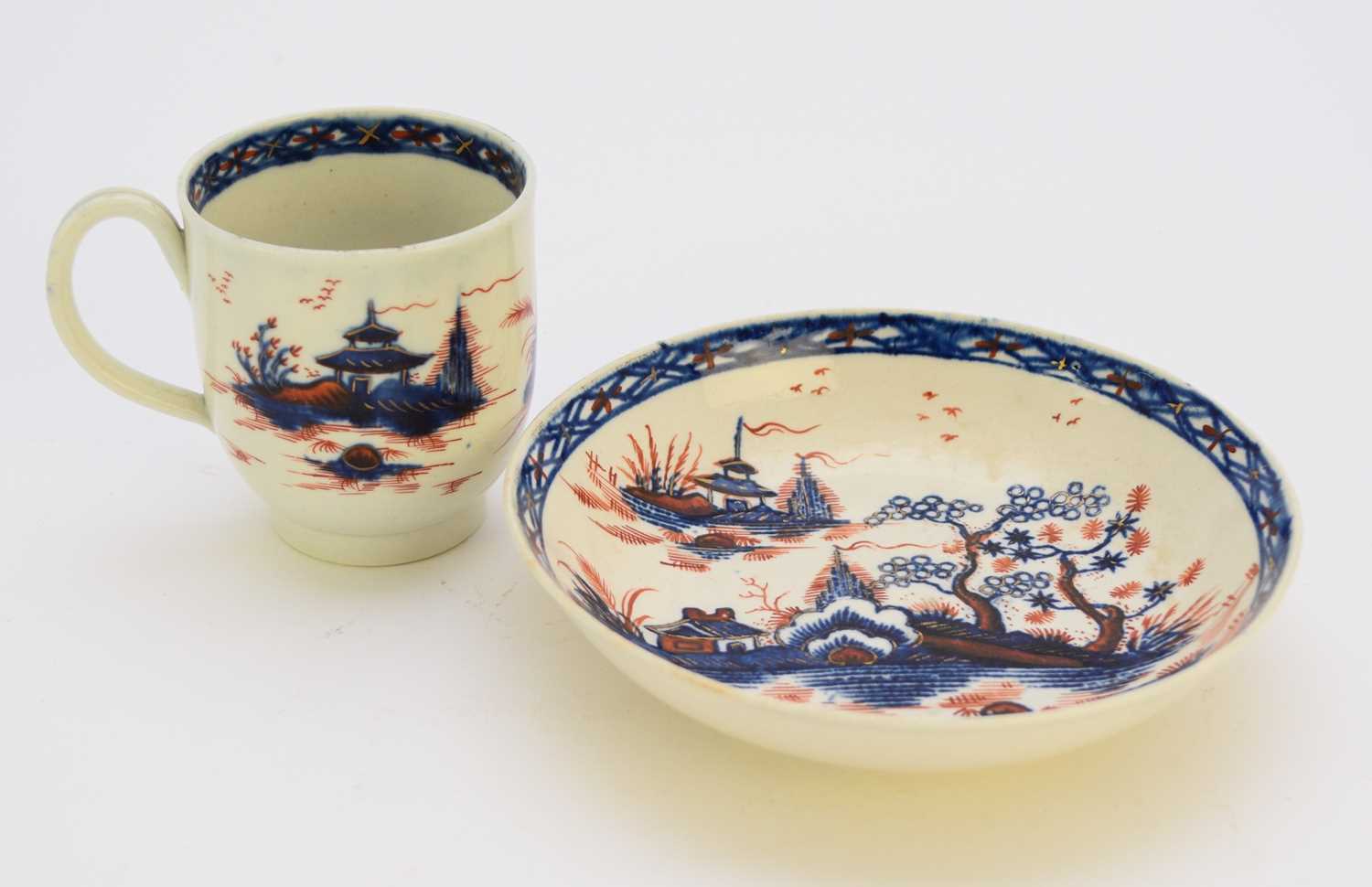 Lot 24 - John Pennington (Liverpool) 'Cannonball' coffee cup and saucer, circa 1767-1772