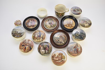 Lot 67 - A group of prattware pot lids and other items