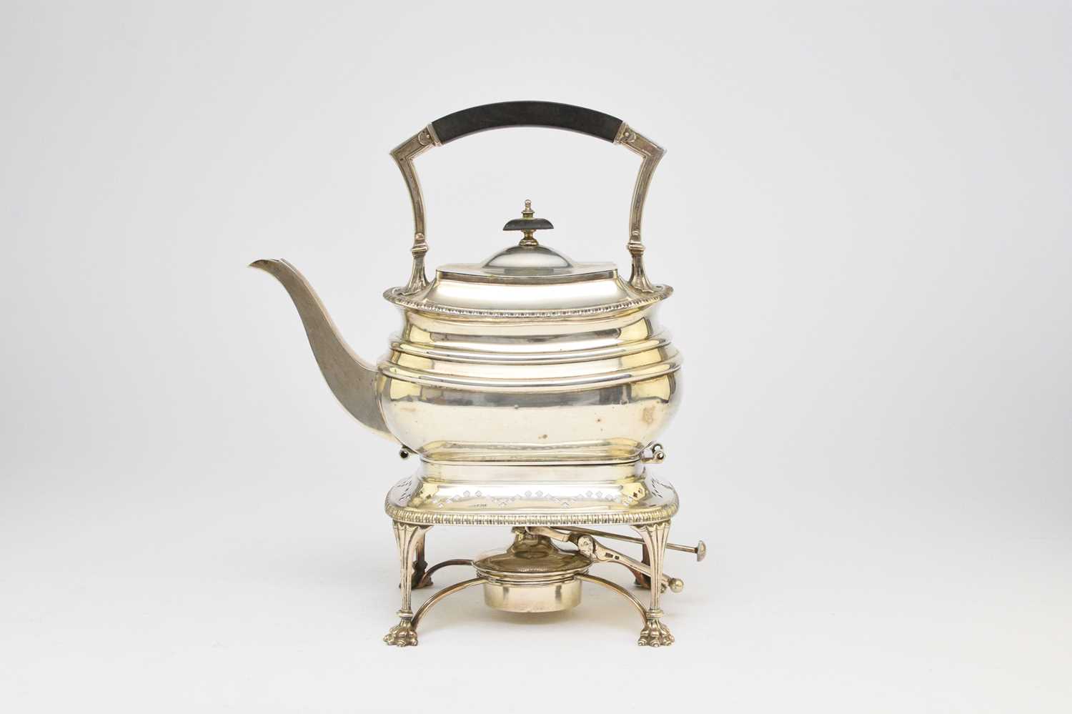 Lot 3 - A silver spirit kettle on stand