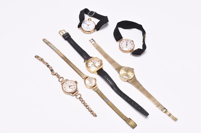 Lot 447 - A group of lady's gold and gold plated wristwatches