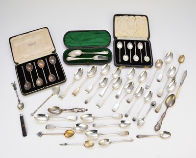 Lot 34 - A collection of silver and white metal flatware