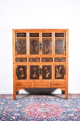 Lot 195 - A Chinese softwood and lacquer cabinet, late Qing Dynasty