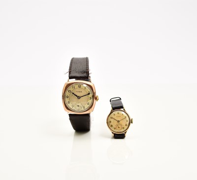 Lot 406 - Cyma: A gentleman's and a lady's 9ct gold wristwatches