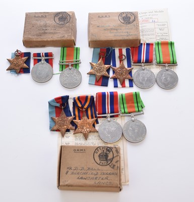 Lot 123 - WW2 - Three medal groups in boxes of issue