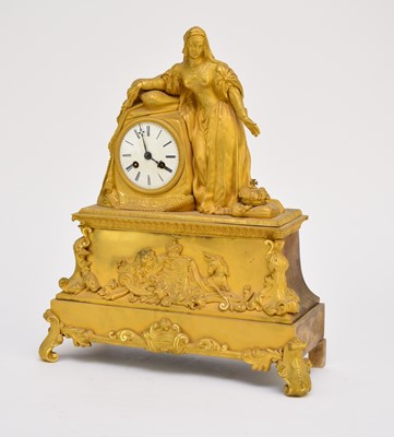 Lot 614 - A 19th century French gilt bronze figural mantel clock