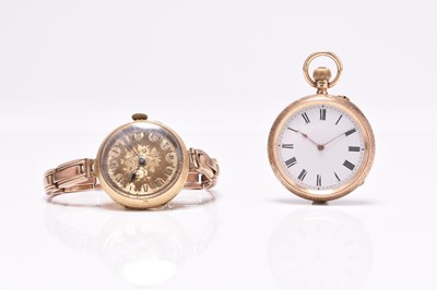 Lot 455 - A lady's 15ct gold open face pocket watch, together with an 18ct gold wristwatch on 9ct bracelet