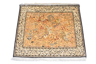 Lot 218 - A Persian silk picture rug, 20th century