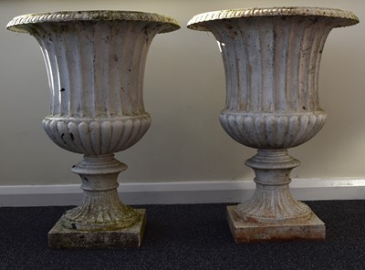 Lot 219 - A pair of cast iron garden urns, late Victorian