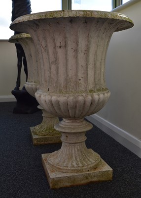 Lot 219 - A pair of cast iron garden urns, late Victorian