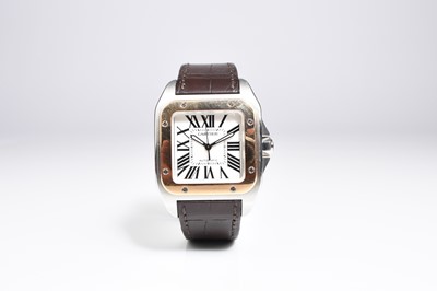 Lot 56 - Cartier: A gentleman's stainless steel and 18ct gold Santos 100 wristwatch