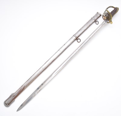 Lot 151 - British 18217P Light Cavalry Officer's sword (Geo VI) and two reproduction swords