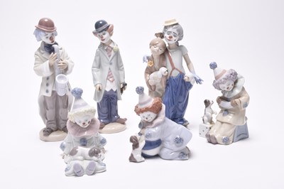 Lot 232 - Six Lladro porcelain clown figures