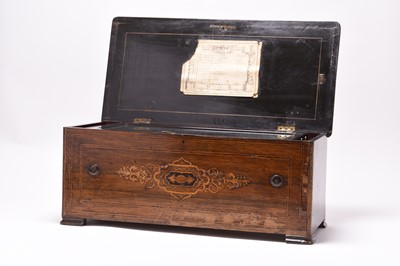 Lot 474 - A late 19th century Swiss inlaid rosewood music box