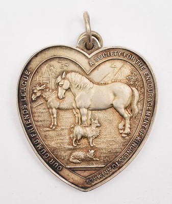 Lot 200 - A Silver heart-shaped medal "Our Dumb Friends League" "A Society for the Encouragement of Kindness to Animals" awarded to "Griffith V. Jones"