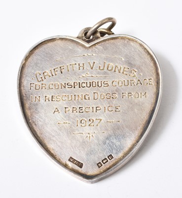 Lot 200 - A Silver heart-shaped medal "Our Dumb Friends League" "A Society for the Encouragement of Kindness to Animals" awarded to "Griffith V. Jones"