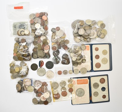 Lot 272 - An assorted collection of UK and Foreign Silver, Cupro-nickel, Copper and Bronze coinage, together with various silver fobs etc (quantity)