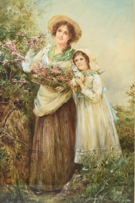 Lot 97 - William Joseph Carroll (1842-1902) Mother and Daughter collecting blossom