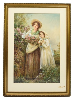 Lot 97 - William Joseph Carroll (1842-1902) Mother and Daughter collecting blossom