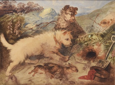 Lot 289 - British School (19th Century) Terriers Rabbiting in a Landscape