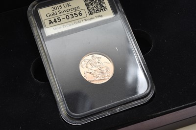 Lot 249 - UK 2015 gold sovereign limited edition of 995. Date stamped 1 Jan 2015