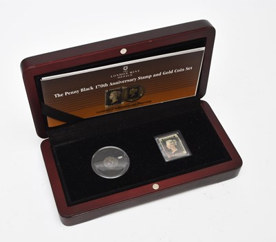 Lot 253 - The London Mint Office. Penny Black 170th anniversary stamp and gold coin set