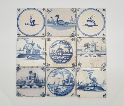 Lot 143 - Nine Dutch delft blue and white tiles, 18th century