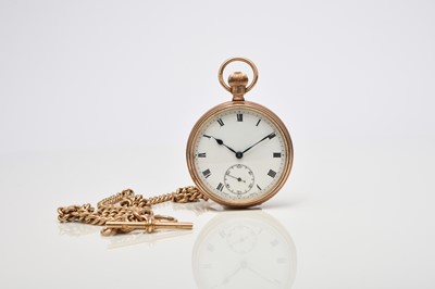Lot 53 - A 9ct gold open face pocket watch with 9ct gold Albert