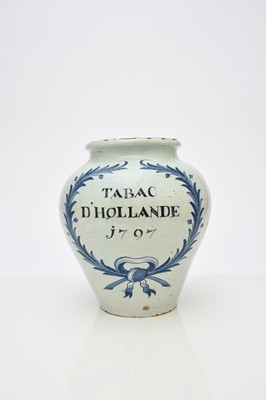 Lot 146 - Brussels faience tobacco jar, dated 1797