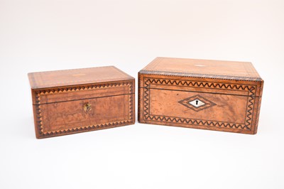 Lot 539 - A Victorian inlaid burr walnut writing slope and a sewing or jewellery box