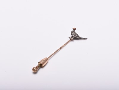 Lot 271 - A diamond and enamel pheasant stick pin