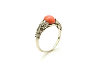 Lot 38 - A French Art Deco coral and diamond ring