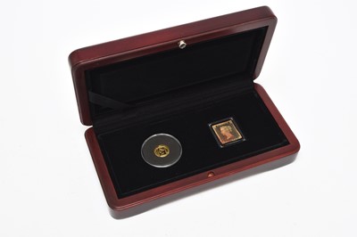 Lot 284 - UK 1/25 ounce Gold coin Isle of Man and a Penny Black to commemorate the 150th Anniversary of the Penny Black