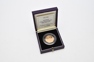 Lot 291 - Royal Mint 1944-1994 gold proof D-Day commemorative fifty pence coin within capsule, fitted case and with certificate of authenticity no 1030