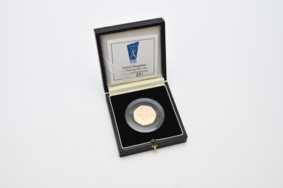 Lot 292 - Royal Mint 1998 gold proof fifty pence coin -50th Anniversary of the NHS, within capsule, fitted case and with certificate of authenticity no 251