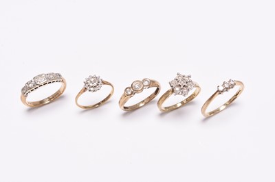 Lot 406 - Five 9ct gold diamond set rings