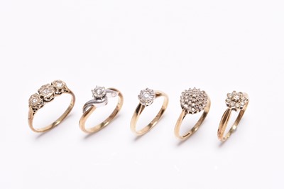 Lot 184 - Five 9ct gold diamond set rings