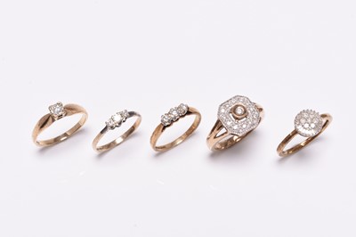 Lot 270 - Five 9ct gold diamond set rings