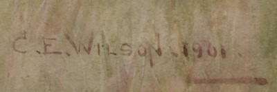 Lot 145 - Charles Edward Wilson (1854-1941) Lady out walking along the riverside