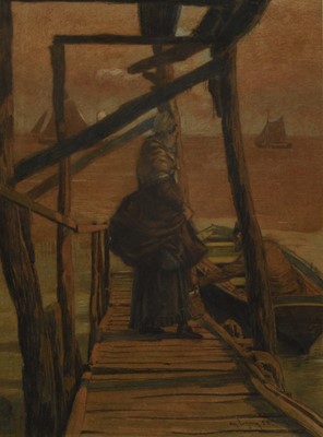 Lot 82 - Amédée Ernest Lynen (Belgian 1852-1938) Fisherman Taking Leave of his Wife