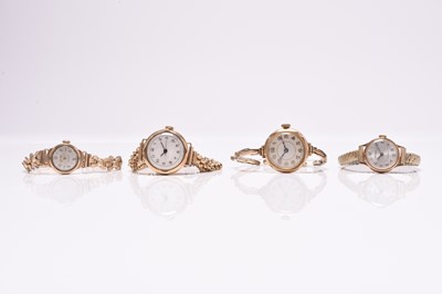 Lot 454 - A group of four lady's 9ct gold bracelet watches